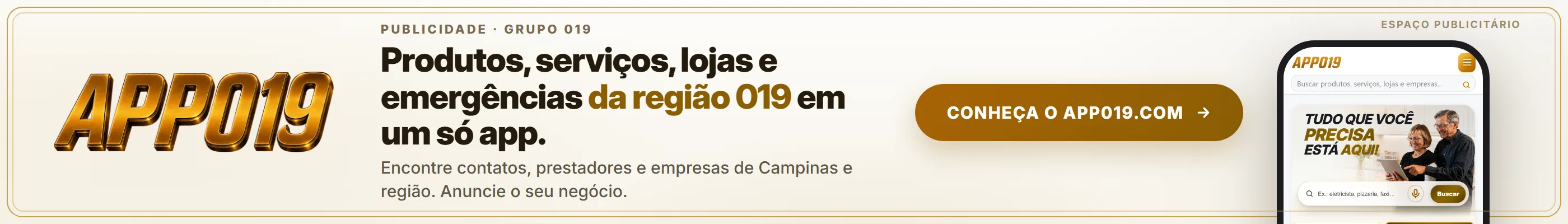 APP019: produtos, serviços, lojas e emergências da região 019 em um só app. Conheça o app019.com